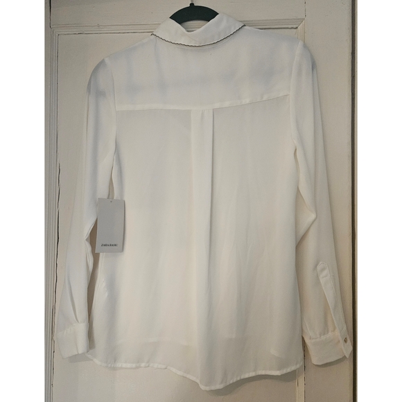 ZARA White Blouse Gold Trim details Button up Western Coastal XS NWT - Picture 8 of 10
